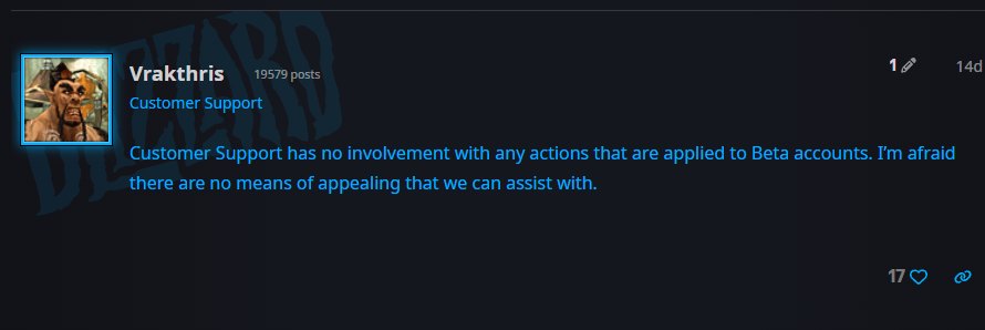 Blizzard Forums: reply from Vrakthris, Customer Support