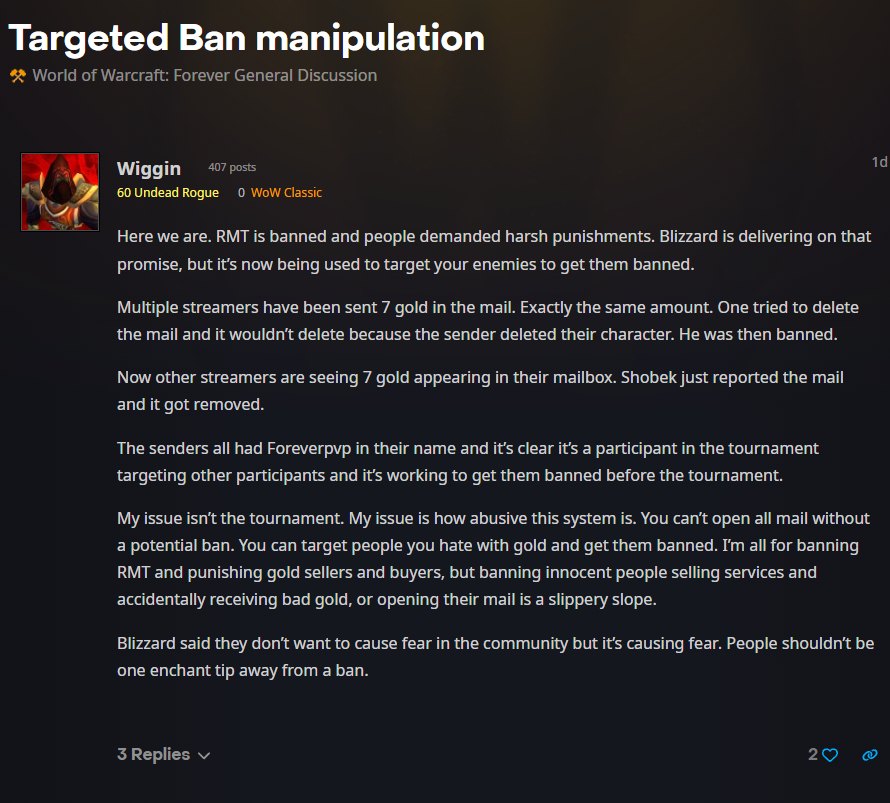 Blizzard Forums: Targeted Ban manipulation